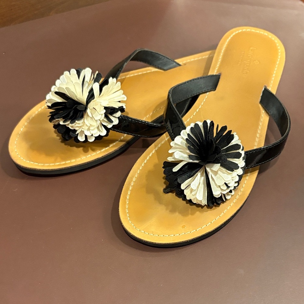 Kate Spade Black and Cream Floral Sandals Size 10
